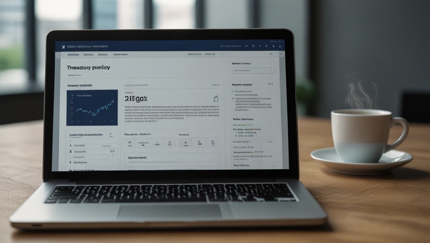 노트북 화면에 미국 Treasury의 아웃바운드 투자 규정 FAQ 또는 프로그램 규정 페이지가 정돈된 형태로 열려 있는 모습