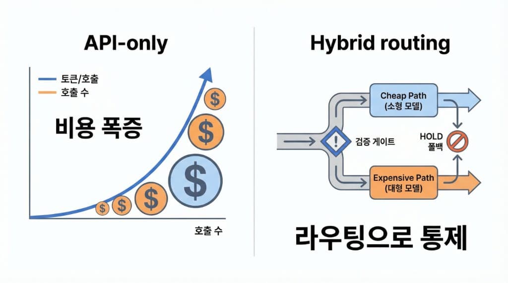 LLM 트레이딩 시스템 비용 의사결정 비교: API 호출 폭증 vs 소형 모델 라우팅/파인튜닝
